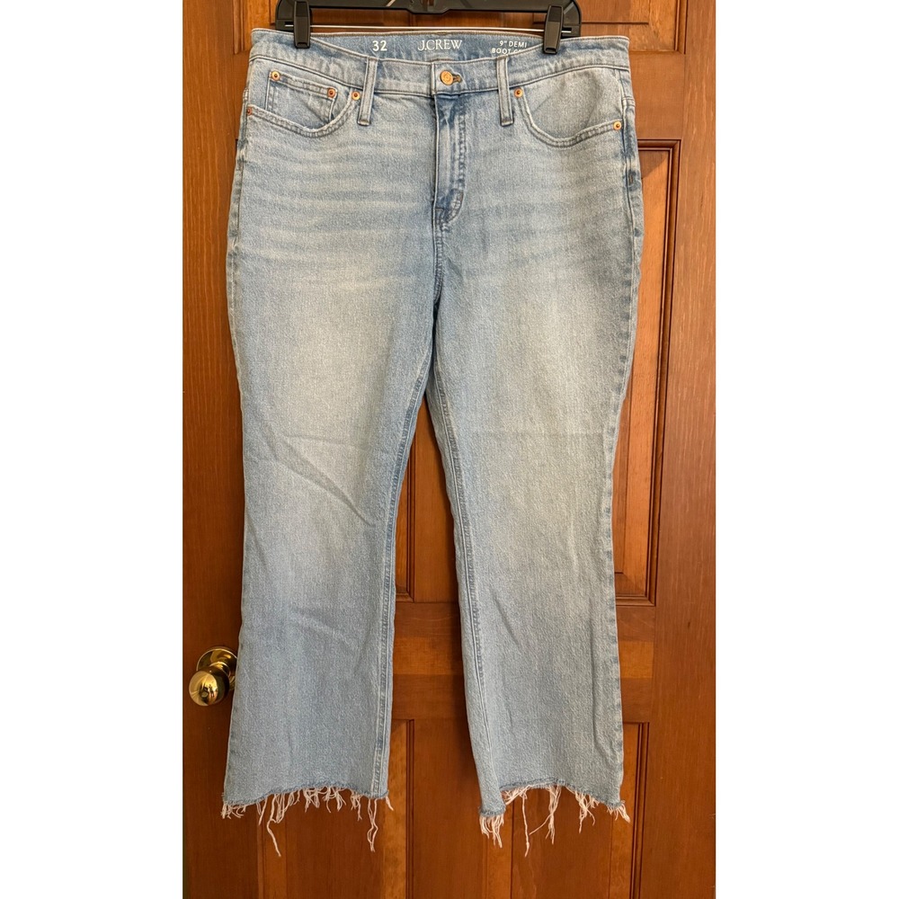 J. Crew Demi-Boot Crop Jeans Womens 32 Blue Light Wash Raw Hem Stretch Denim - Picture 3 of 12